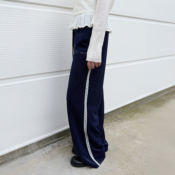 LACE WIDE TRACK PANTS NAVY