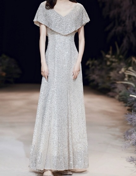 異国風 ドレス イブニングドレス パーティー 演奏会 発表会 ステージ 舞台 キャバ 演劇 ラウンジ クラブ マキシ 半袖 Vネック タイト スリム Aライン スパンコール 可愛い きれいめ 7,459円