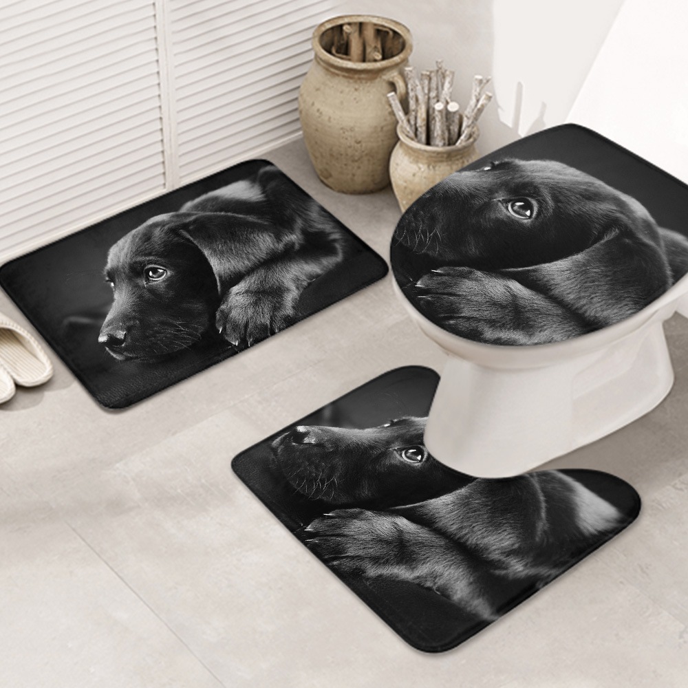 3ピースバスラグセット かわいい-Labrador お手入れが簡単 ノンスリップ 耐久性