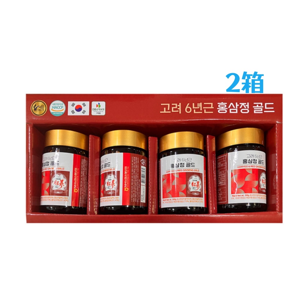高麗6年根紅参精ゴールド 200g x 4本 2箱/紅参混合抽出液35%+植物混合濃縮液20%+熟地黃濃縮液15%