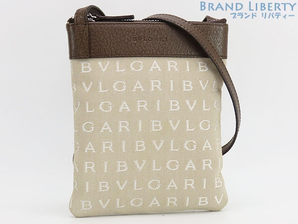 外美品ブルガリロゴマニアフラットポーチ斜め掛けショルダーバッグショルダーポーチポシェットベージュ22588
