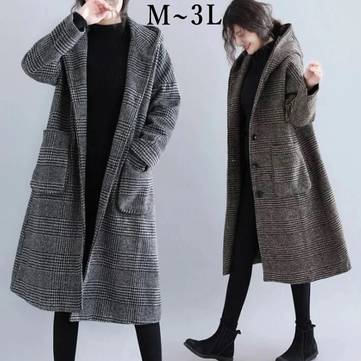 【本日限定激安格】【急速出荷】コート　レディース コクーンコート　フーデットコート ジャケット　フード付き フードコート アウター コート ロング　ロングコート チェック柄 レディース　ゆったり　大き