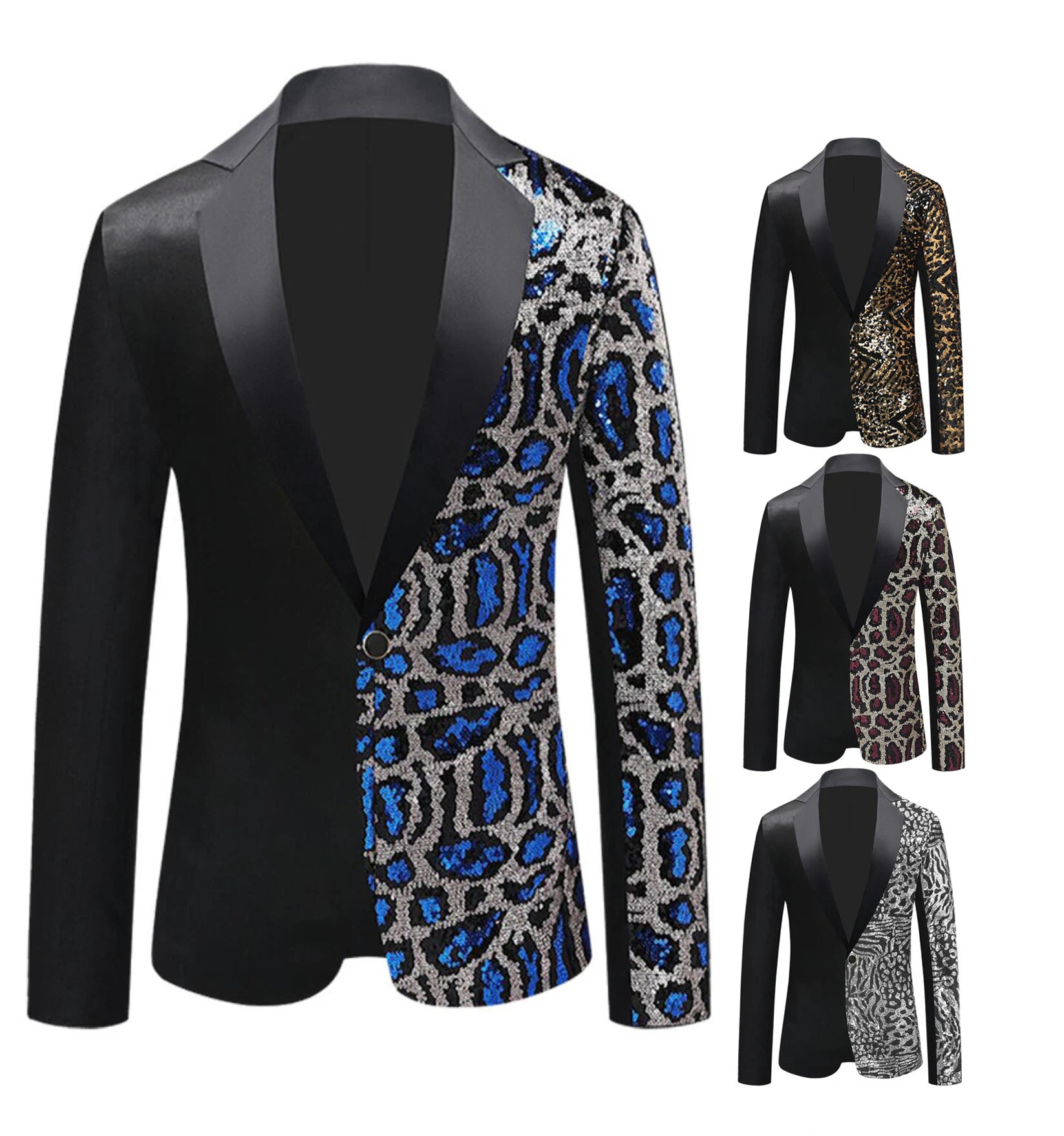 期間限定30%割引 スーツ ステージ衣装 メンズ スパンコール切替 スーツ ジャケット 一個釦 おしゃれ 長袖 ヒョウ柄 カラースパンコール きらきら 人 発表会 演奏会 イベント 演出服 ダンス 衣