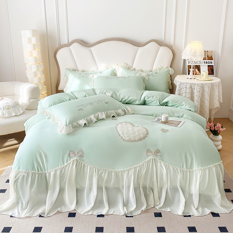 立体刺繍4点セット姫風3点セット水洗い親肌綿ベッド笠