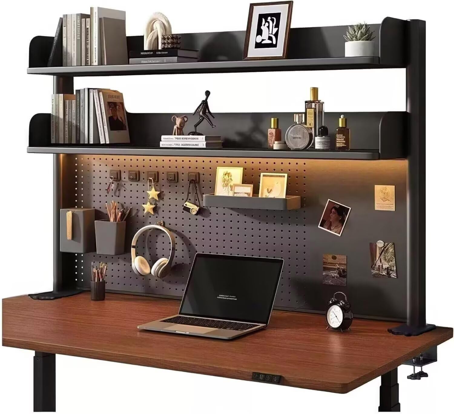 卓上ラック 机上ラック デスク上置き棚 3段 幅100×高さ96.1 有孔ボード 多機能デスクシェルフ 調節 卓上本棚 組み立てが簡単 学生 オフィス収納 事務用品 日本語説明書付き (ブラック)