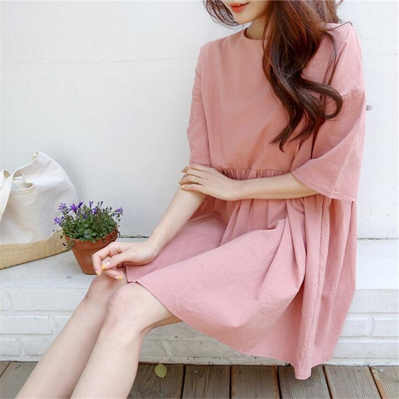 さくら色 半袖 ミニワンピ レディース ワンピース ミニ ショート 膝上 半袖 5分袖 ラウンドネック 襟なし セミフレア フェミニン 大人可愛い きれいめ シンプル 上品 おしゃれ かっこいい