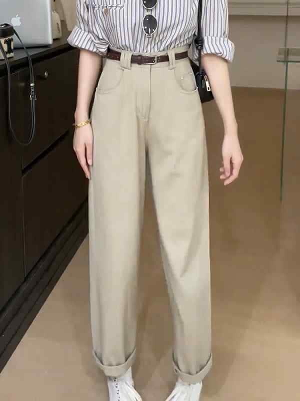 レディース ファッション オシャレ カワイイ シンプル 人カワイイ きいサイズ ハイエンド ハイウエスト ストレート ワイド レッグ スーツ パンツ カジュアル スリム 九分丈