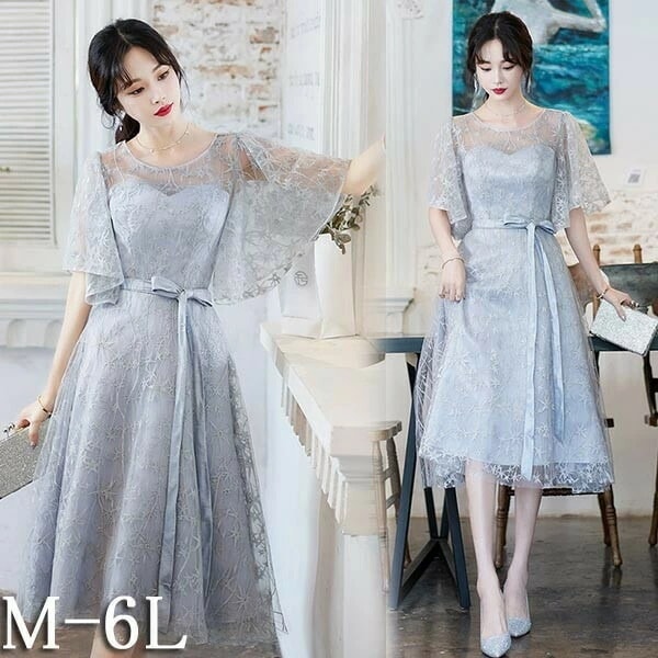 ドレス 大人 ピアノ 発表会 ミモレ丈ドレス 演奏会 演奏会用ドレス 袖付き ピアノ発表会 結婚式 高校生 パーティードレス 演奏会ドレス 大きいサイズ 母親 コンクール イブニングドレス ミモレ丈