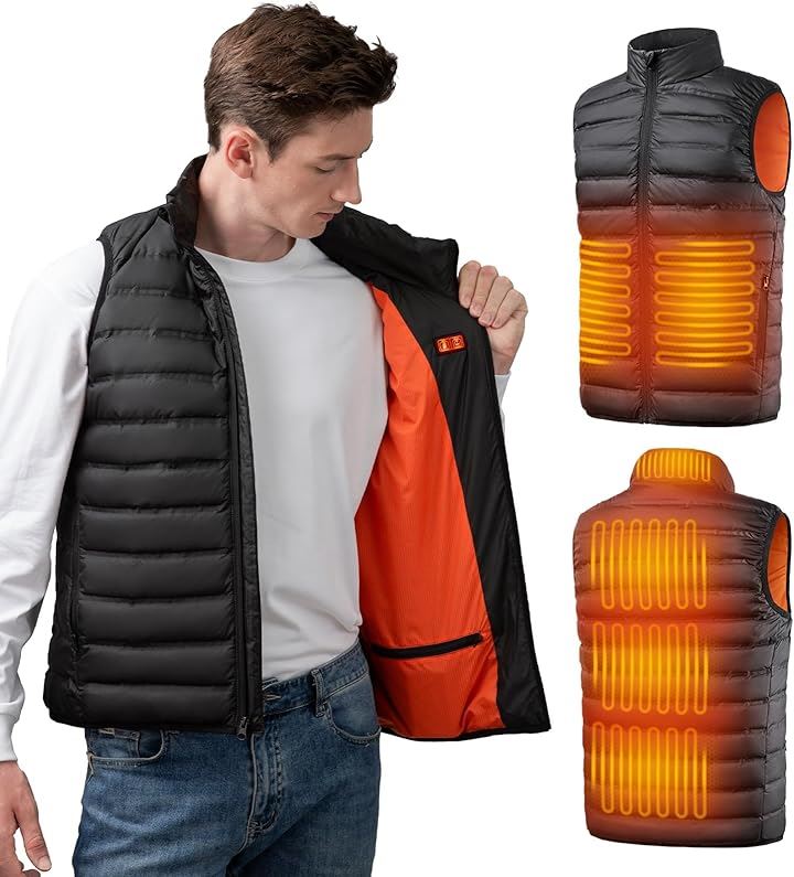電熱ベスト ダウンベスト 7.4V 25000mAh バッテリー付き ヒーターベスト 65℃高温 極寒対策 速暖 前後独立制御 3段階温度調節 PSE認証済み( ブラック, M)