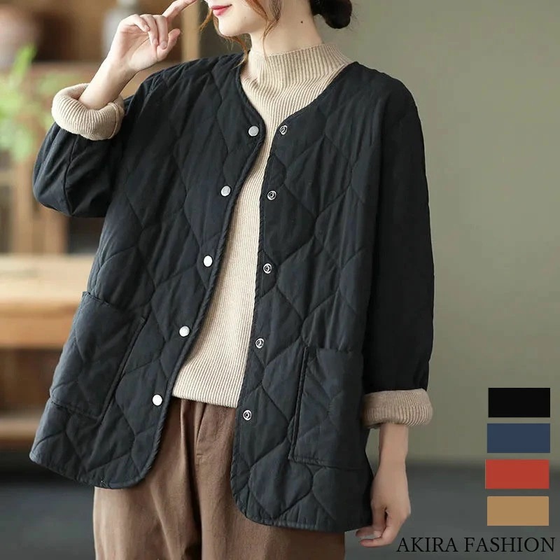 中綿ダウン キルティングコート レディース トップス 冬 中綿コート キルティングジャケット アウター ノーカラー カジュアル あったか 中綿ジャケット キルトジャケット 大きいサイズ 暖かい 軽量 5,631円