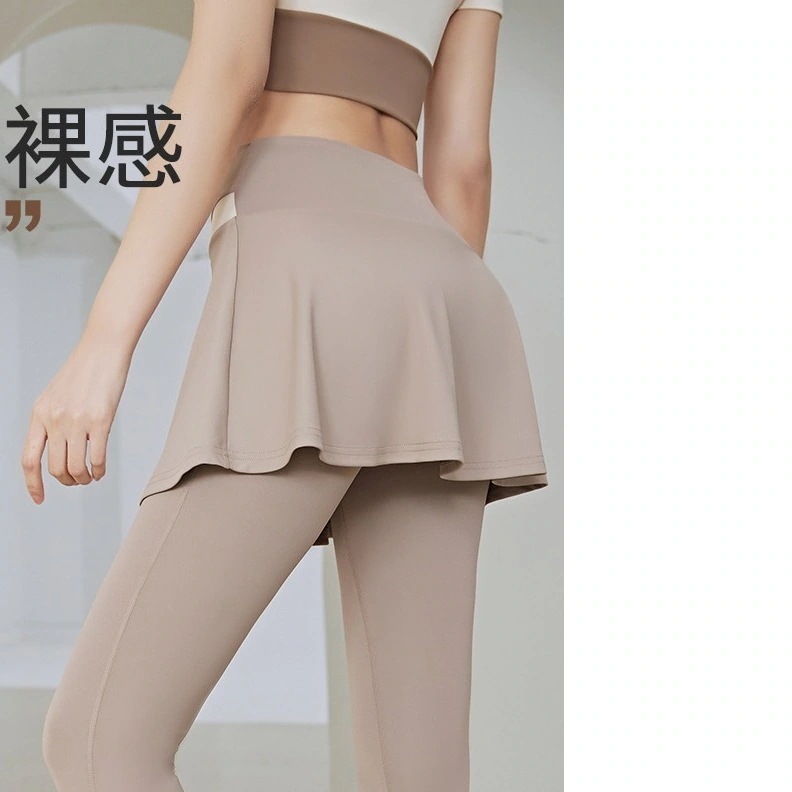 カラーブロッキングフィットネススポーツランニングハイウエストヒップリフティングタイト滑り止めカバーヒップフェイク2ピースヨガパンツ