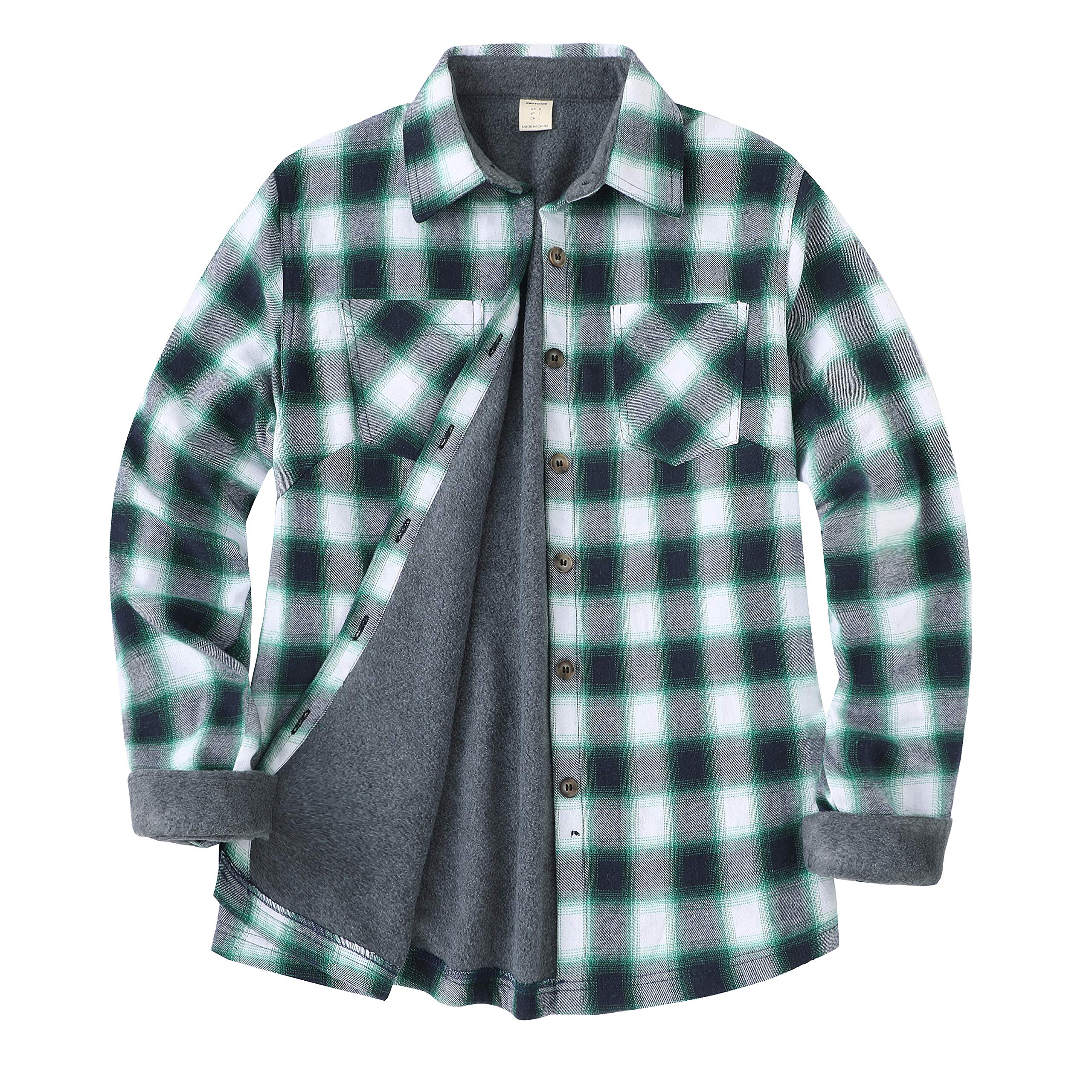 レディース サーマルフリース裏地 格子縞ボタンダウン フランネルシャツジャケット US サイズ: X-Large カラー: グリーン