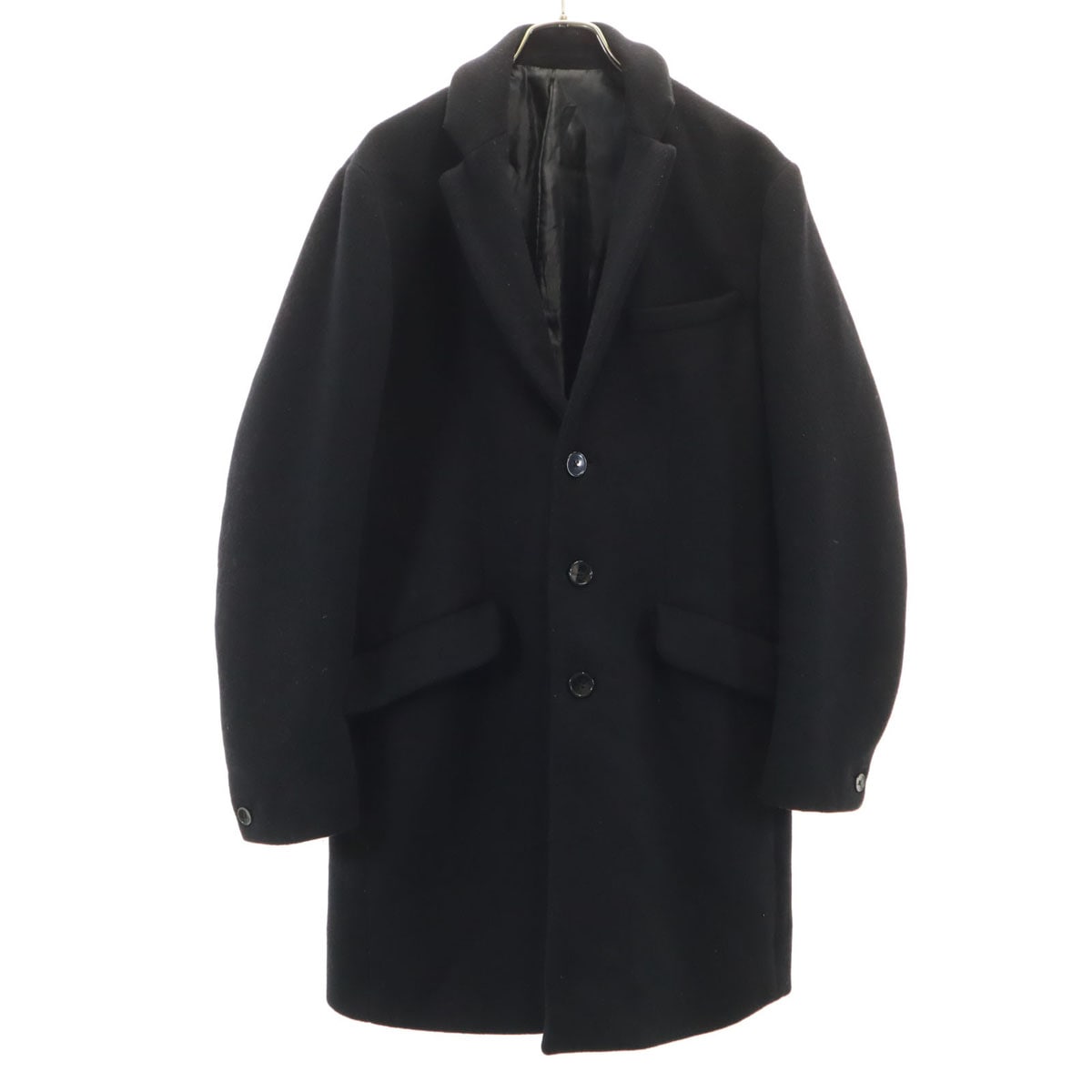 日本製 ウールブレンド チェスターコート 3 ブラック メンズ 古着