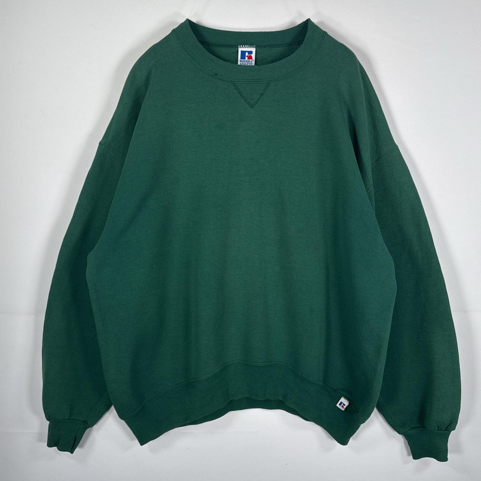 古着 90s/90年代 USA製 長袖 スウェット トレーナー クルーネック USA製 オーバーサイズ 大きいサイズ XXL グリーン 無地 メンズ