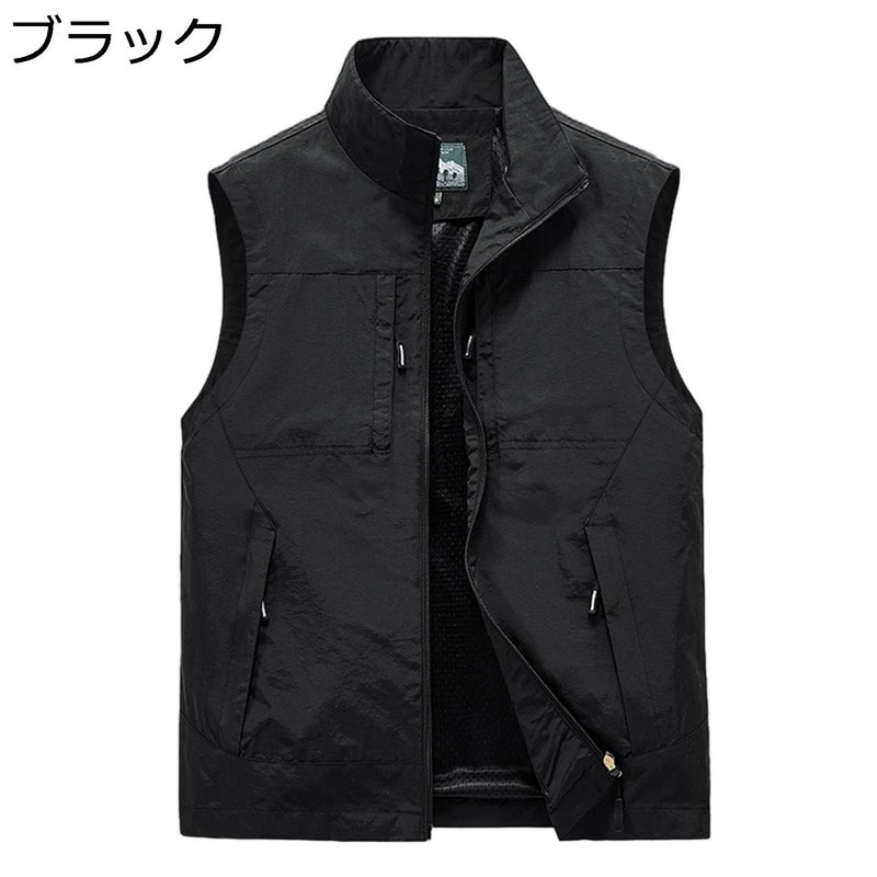 ベスト メンズ アウトドア 裏メッシュベスト チョッキ ジレ 通気性 多機能 速乾 撥水加工 防風 薄手 カジュアルベスト 多ポケット ノースリーブ お釣り 登山 アウトドア フィッシング 大きいサイ