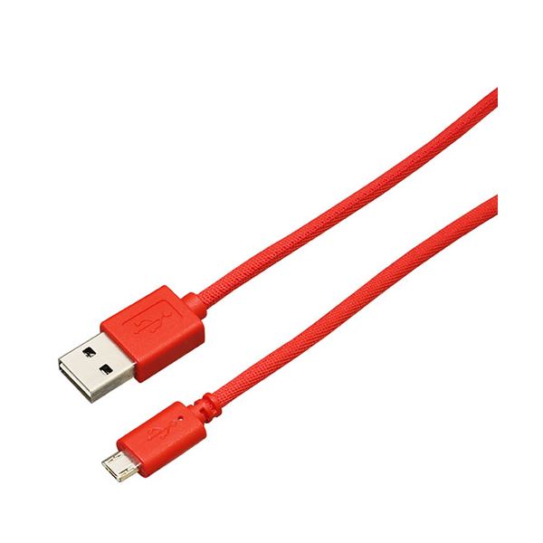(5個セット)BAUT 両面microUSBメッシュケーブル2A 3.0m レッド BUSMRM300RDX5