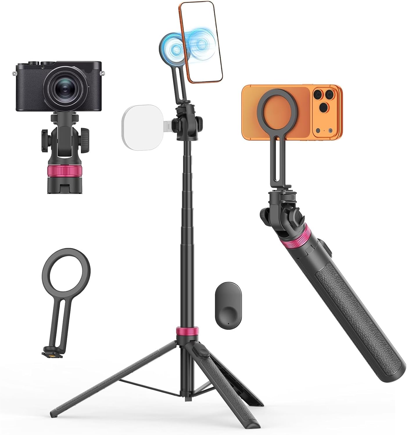 伸縮式マグネット三脚 7段階調整 最大175cm 卓上使用可能 リモコン付き スマートフォン対応