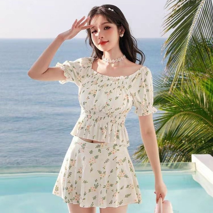 【1つ買うと10つ無料】2025スプリットフローラル水泳スーツ純粋な風の穏やかなビーチ水泳暑い休暇