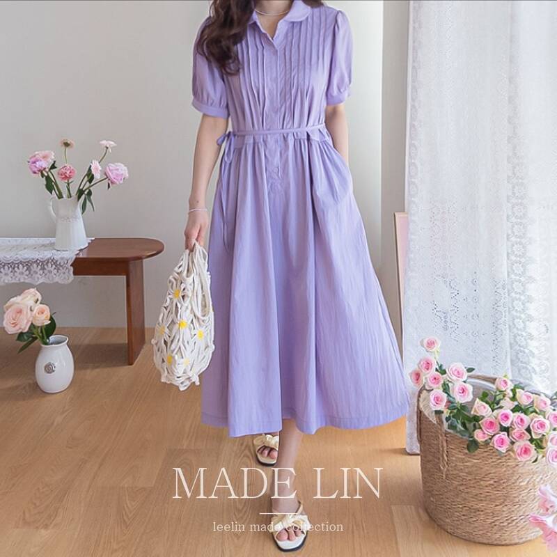 MADE LIN エアリーでふんわりとしたピンタックワンピース