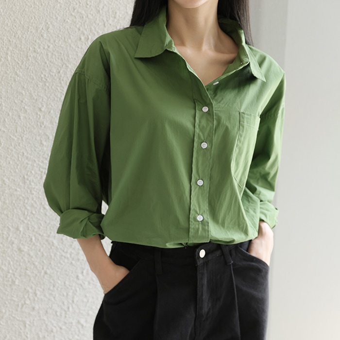 [韓国ファッション] カラーネック オーバーフィット コットン シャツ シャツ