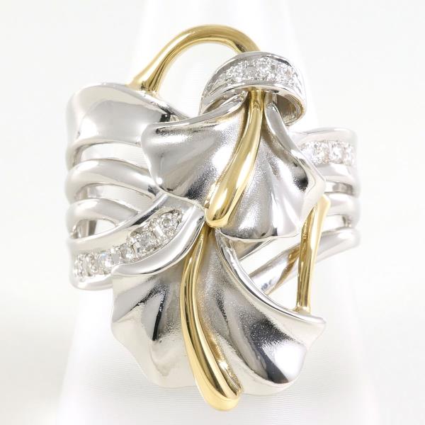 PT900 プラチナ K18YG リング 19号 ダイヤ 0.15 カード鑑別書 ジュエリー 中古