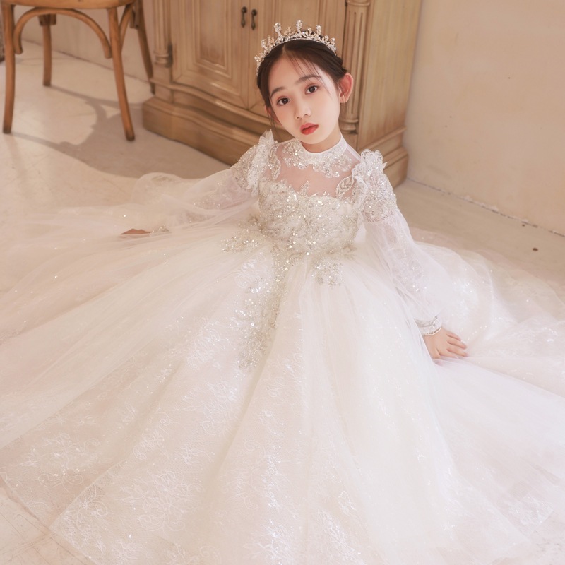 スカートの女の子のドレスバースデー少女の花の女の子の長袖ホストピアノパフォーマンススプリング 5,906円
