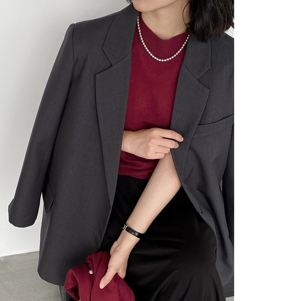 秋 冬 スーツアウター 高級感グレー長袖スーツ 韓国ファッション レディース