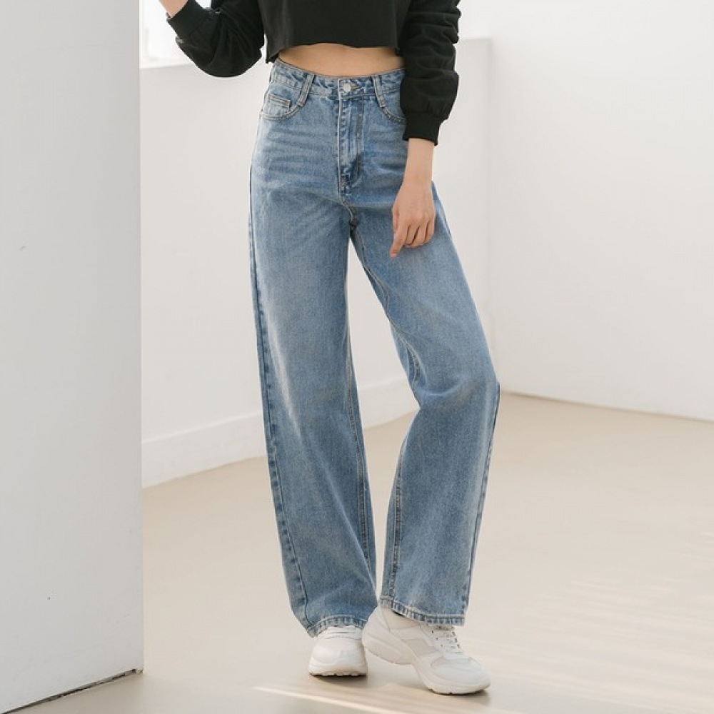 (ジンマニア) ピグメントミディアムブルーウォッシュナンファンロングワイドジーンズレディースジーンズ