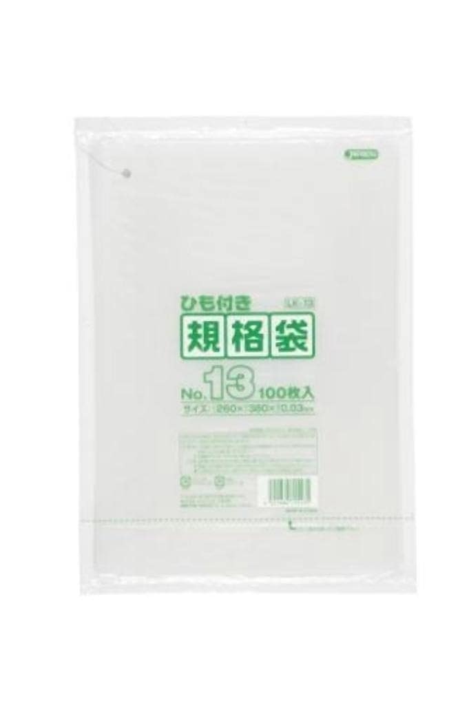規格袋ひも付 13号100枚入03LLD透明 LK13 [xまとめ買い（30袋x5ケース）合計150袋セット] 38-470
