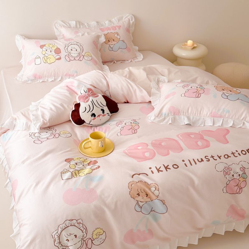 クラスa日本mikkoかわいいアニメピンク少女綿水洗浄綿4点セット綿綿王女ベッド用品
