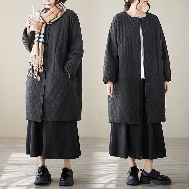 2024秋冬新品 メガ割 体型カバー アウター キルティング 「ファットガール」 大きいサイズ 中綿コート レディース