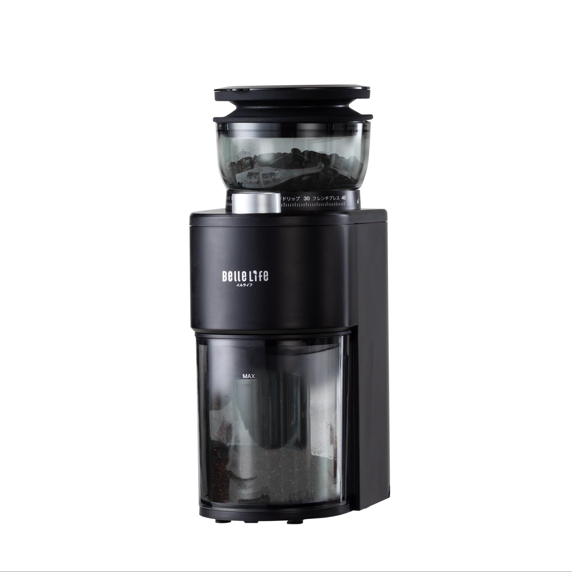 BelleLife コーヒーミル 電動 コーヒーグラインダー コーン式コーヒーグラインダー 極細~粗挽き 粒度40段階設定 コーヒー粉砕機 小型 珈琲ミル 静電気飛散防止豆挽き 粉末 取り外し可能 掃