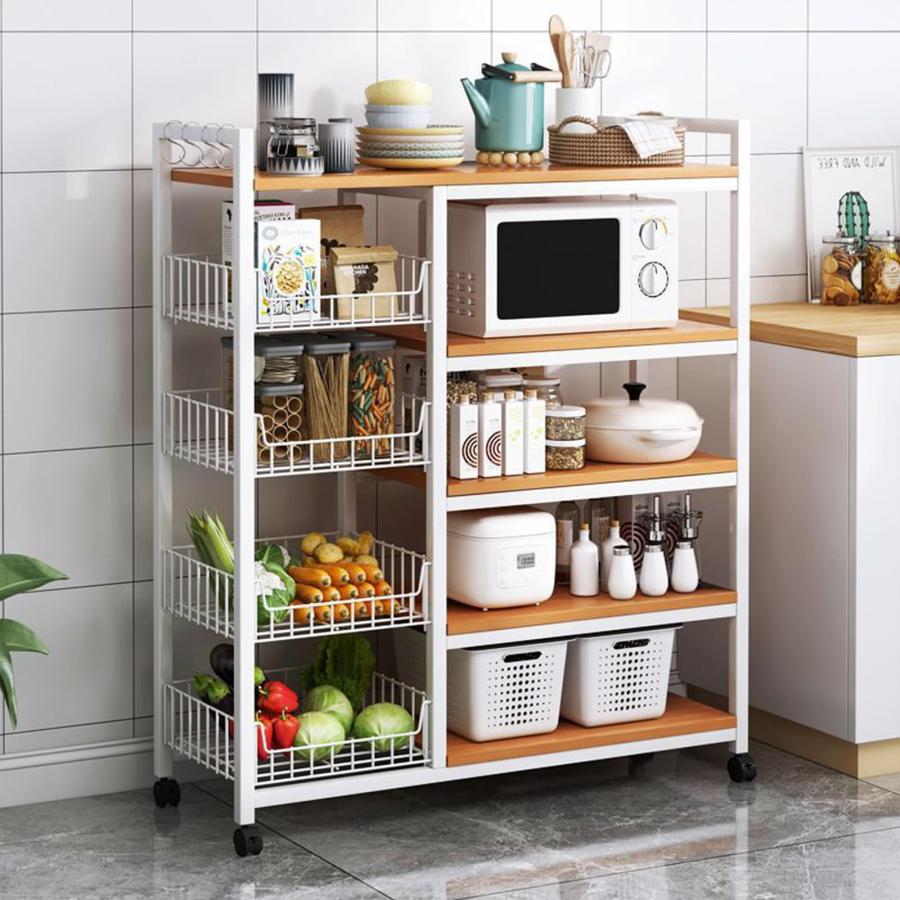キッチン棚 レンジラック キッチンラック キッチン収納ラック 幅90 キャスター付き 5段収納ラック 大容量 電子レンジ収納ラック レンジ棚 省スペース 床置き型多