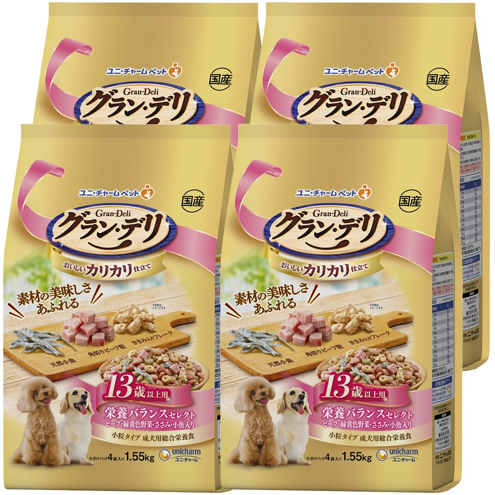【ケース販売】グラン・デリ ドックフード ドライ カリカリ仕立て 13歳以上用 栄養バランスセレクト 6.2kg(1.55kg×4個) 国産 ユニチャーム