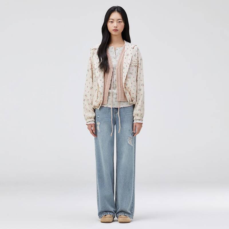 [レディース]フラワー柄シャーリングポイント フラワー柄ジャンパー(T262MJP136W)