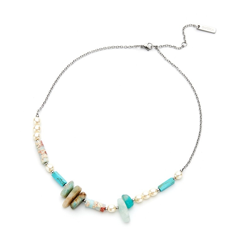 パールネックレス レディース 新トレンド ハイエンドデザイン ニッチ 万能 鎖骨チェーン 天然ターコイズ O字型チェーン