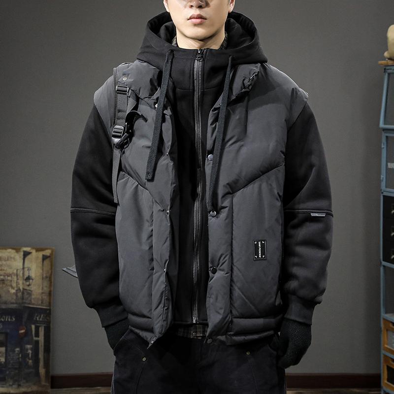 秋冬 コーデ メンズ 服 シンプル ファッション オシャレ 大人 かっこいい 大きいサイズ ストリート 紳士服 ダック ダウン フェイク ツーピース スウェット シャツ ライト ジャケット 厚手 暖か