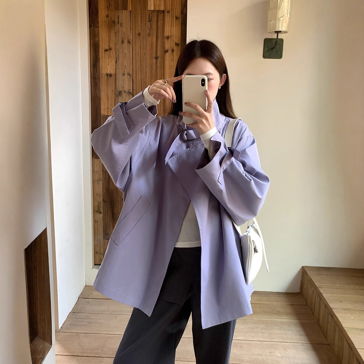 英国風スタンドカラーウインドブレーカーレディース2025怠惰なシンプル万能スリムルーズジャケット