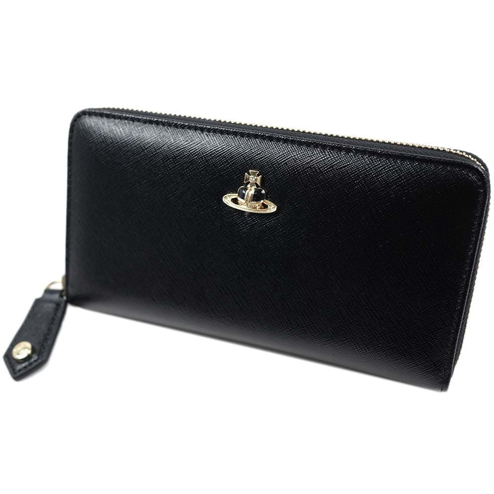 ヴィヴィアンウエストウッド 財布 長財布 ラウンドファスナー レザー ブラック ゴールド BLACK GOLD ディアマンテ オーブ ハート DIAMANTE ORB Vivienne Westwoo