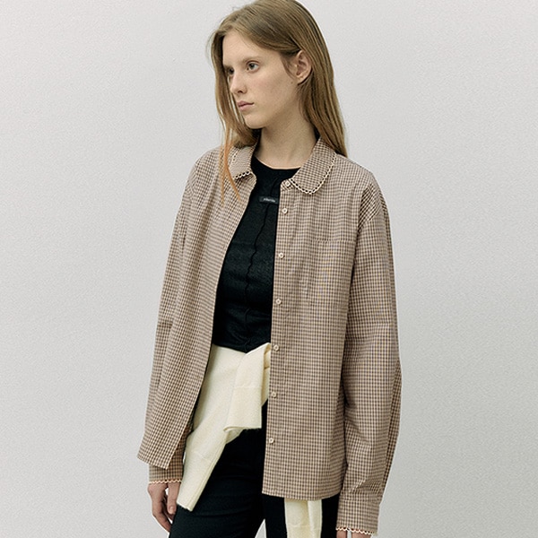 ROUND COLLAR CHECK SHIRT CAMEL