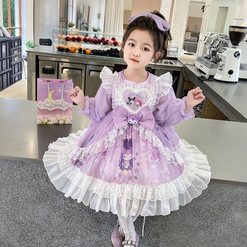 女の子おしゃれ秋レースメロディーロリータパフプリンセスドレス2025女の子クロミスカート