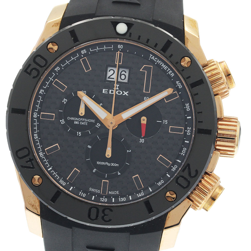 エドックス EDOX 10020-37R-NIR クロノオフショア1 クロノグラフ ビッグデイト クォーツ メンズ _945873【中古】