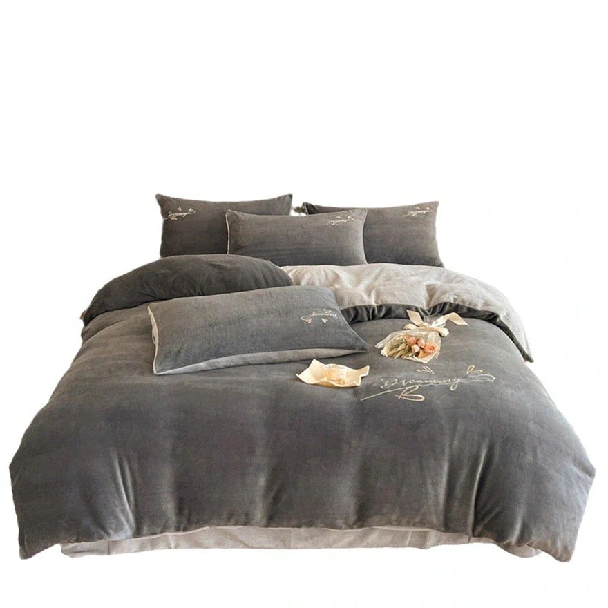 秋冬寝具 裏起毛 肌触り良い 北欧風 保温 あったか マイクロファイバー 豪華 洗える 布団カバーセット もふもふ 刺繍 フランネル 厚手 無地 シングル ダブルサイズ 発熱毛布布団カバーシーツ