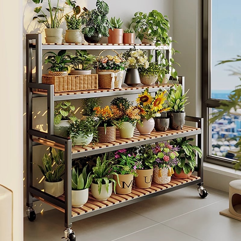 フラワーラックバルコニーフラワーラックリビングルームフロアスタンドモバイル新しいマルチレイヤージューシーなフローチャーポットブラケットプラントコーナー