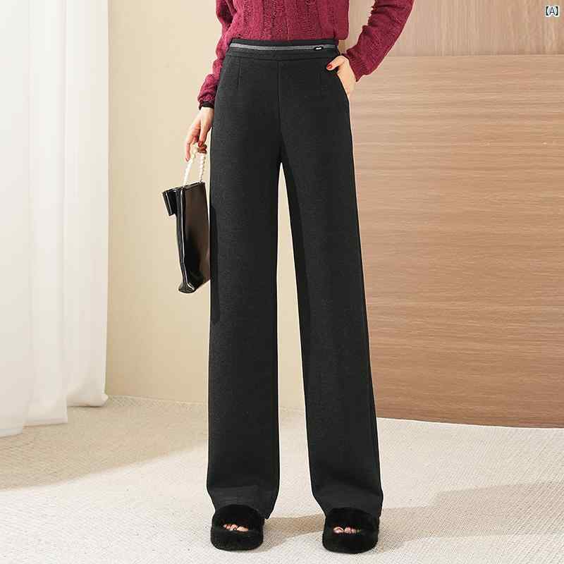 レディース　ファッション　オシャレ　シンプル 耐久性 ウエスト ウール ストレート パンツ 秋冬 厚手 カジュアル 床丈 ワイド レッグ