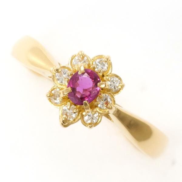 K18 18金 YG リング 指輪 11号 ルビー 0.16 ダイヤ 0.1 ジュエリー 中古