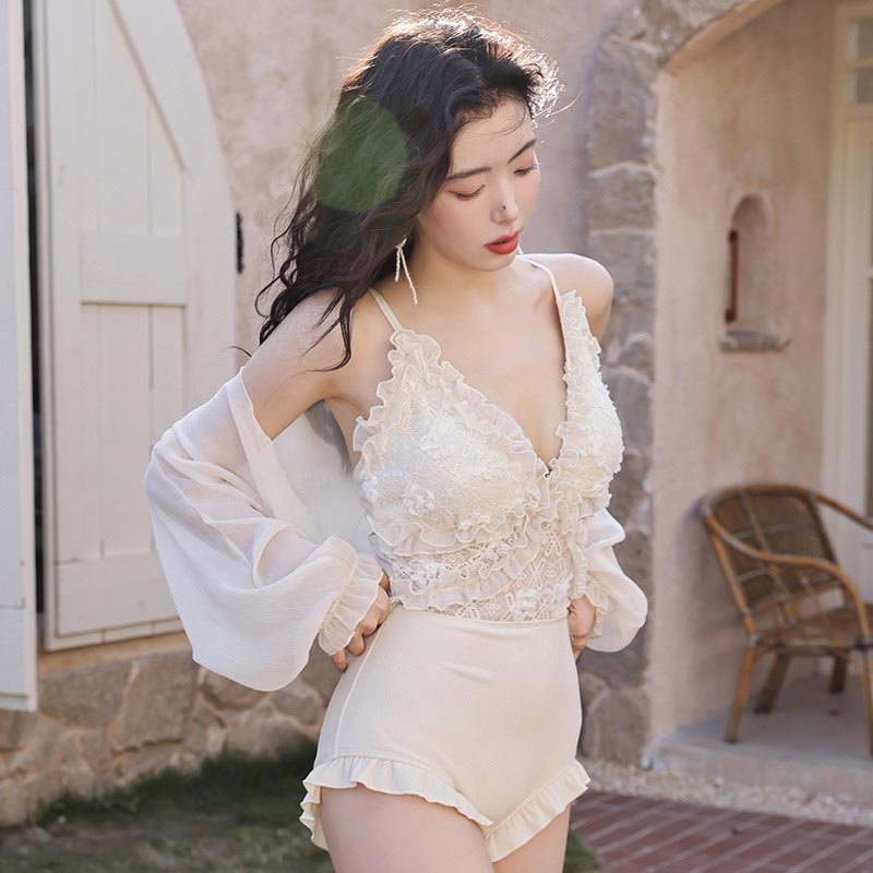 送料無料 モノキニ 水着 レディース 2点セット ワンピース水着 体型カバー トップス付き 大人 おしゃれ フリル 大きいサイズ ママ水着 オトナ女子 女性 パッド付き バスト 盛れる 肌見せ 50