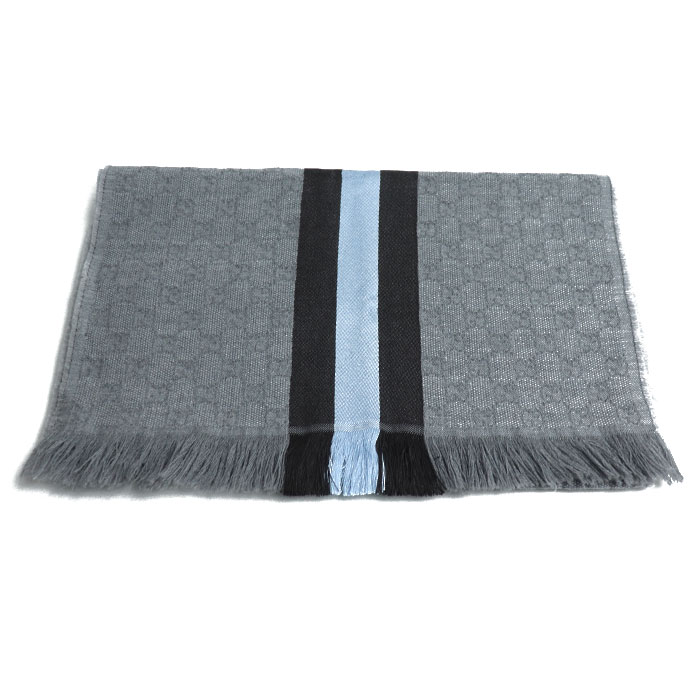 GUCCI グッチ シェリーライン マフラー グレー/ブラウン/スカイブルー 147351 4G704 1469 ユニセックス 中古 美品