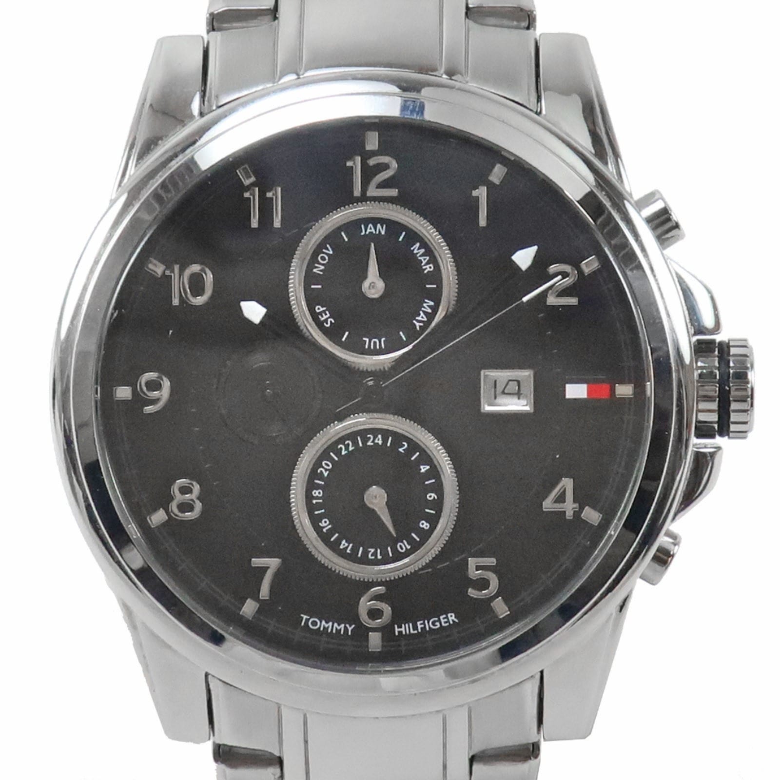 TOMMY トミー・ヒルフィガー 1710296 腕時計 ステンレススチール シルバー クオーツ 多針アナログ表示 メンズ 黒文字盤 中古品 SAランク
