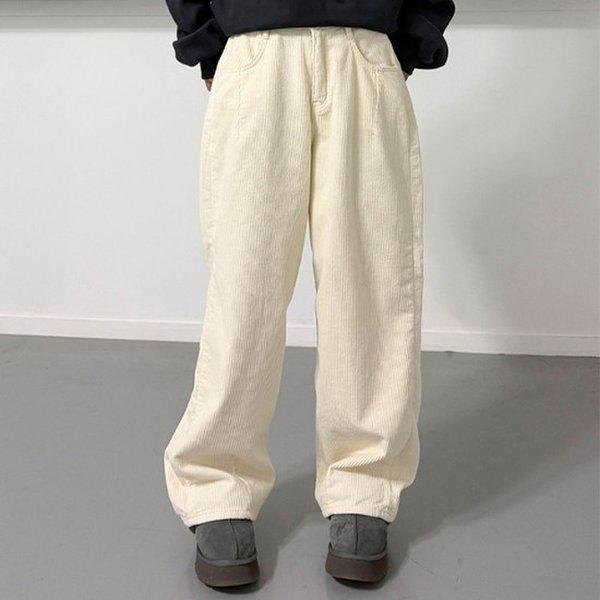 Hスタイル(JN)3060ルーズストレートフィット半バンディングコーデュロイパンツ 冬 女性 コーデュロイ バンディングパンツ ストレートパンツ